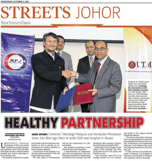 Healthy partnership - NST 2 Oct. 2013