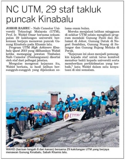 NC UTM, 29 staf takluk puncak Kinabalu - Kosmo 8 Okt. 2013