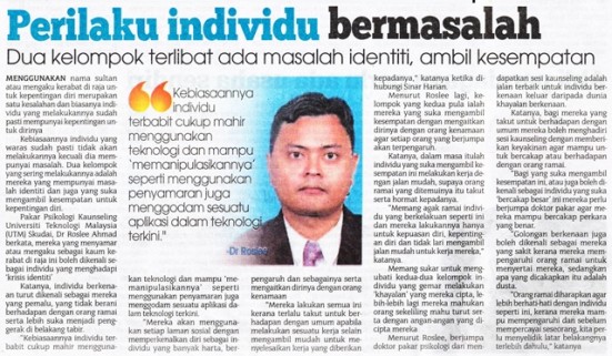 Perilaku individu bermasalah Sinar Harian 8 Oktober 2013