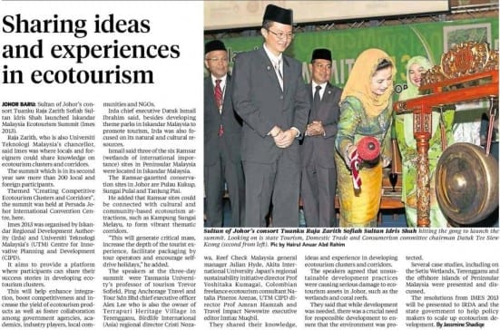Sharing ideas and experiences in ecotourism - NST (South) 15 Oct. 2013