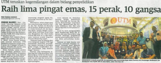 Raih lima pingat emas 15 perak 10 gangsa Utusan Malaysia 6 November 2013-1