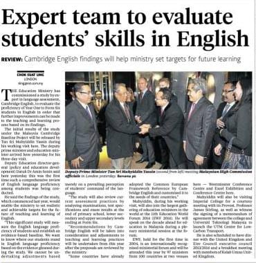 Expert team to evaluate students' skill in English - New Straits Times 21 Jan 14