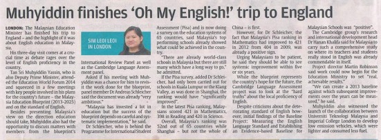 Muhyiddin finishes 'Oh My English' trip to England - The Star 25 Jan. 2014