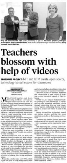 Teachers blossom with help of videos - New Straits Times 5 Jan 14