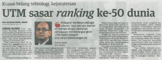 UTM sasar ranking ke-50 dunia - Utusan Malaysia (Johor) 7 Jan 14 (1)