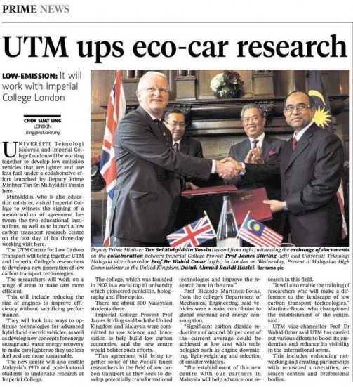UTM ups eco-car research - NST 24 Jan. 2014