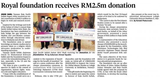 29052014 - Royal foundation receives RM2.5m donation [NST-Streets Johor]