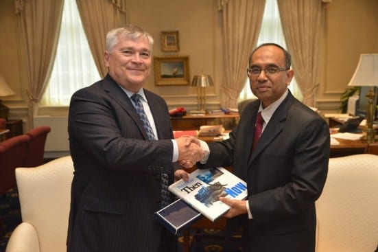 Prof. Wahid (right) receiving gift from President of Penn State University, Prof. Eric Barron