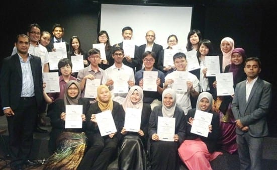 UTM teams holding the winning certificates after the handing ceremony held at Danga City Mall, Johor Bahru.