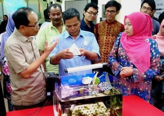 From left : Mersing District Officer, Tuan Hj. Nasir Abdul Salam, Ayer Papan Village Head,  Tuan Hj. Mohd Asri Jaafar and UTM Fish Reef Project Coordinator, Dr. Alice Sabrina Ismail