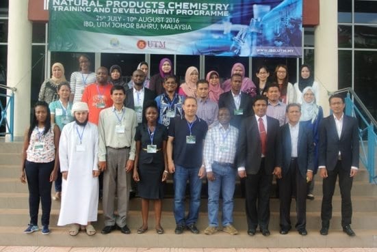 The participants of Natural Products Chemistry Training & Development Programme which sponsored by OCPW taking group photographs in front of IBDUTM after the launching ceremony.