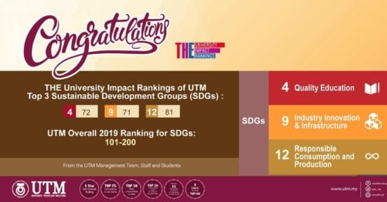 UTM ranked 2019 THE University Impact Ranking  UTM NewsHub