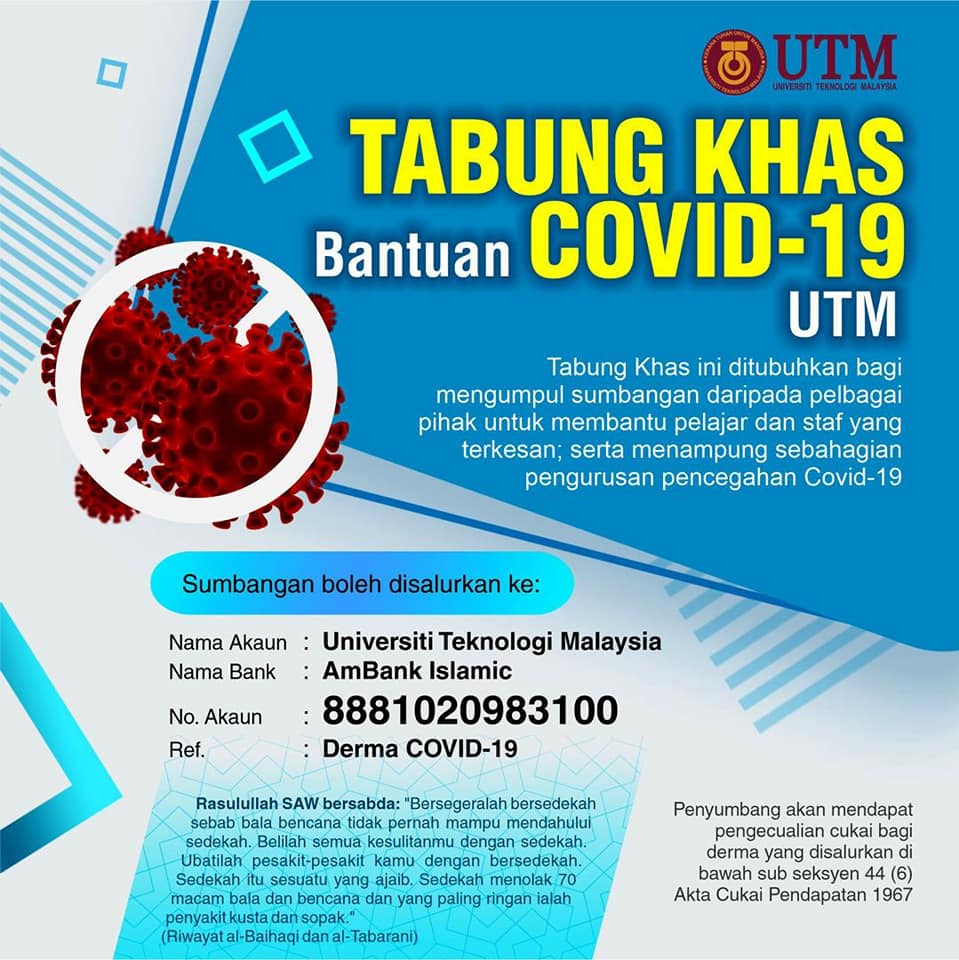 Tabung Covid 19 UTM cecah kutipan RM192,000.00  UTM NewsHub