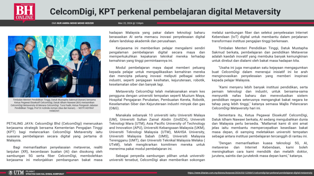 CelcomDigi KPT perkenal pembelajaran Digital Metaversity [BH Online]