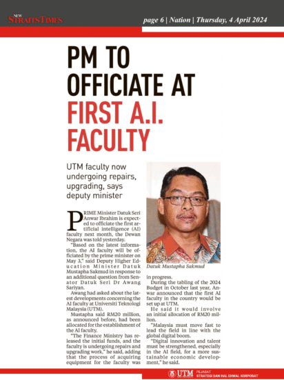 PM to officiate at first A I Faculty [NST Nation ]