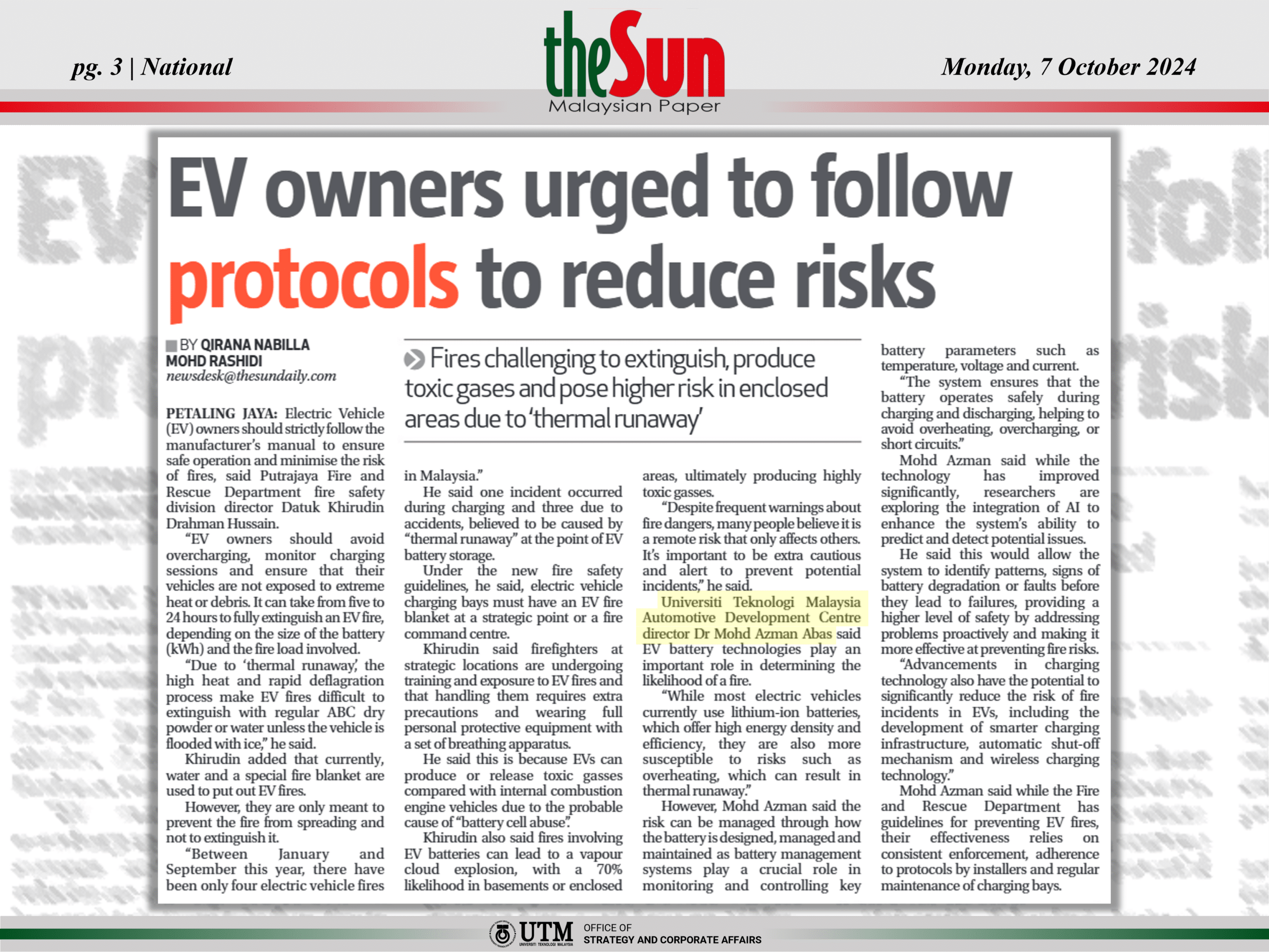 EV owners urged to follow protocols to reduce risks [The Sun National ]