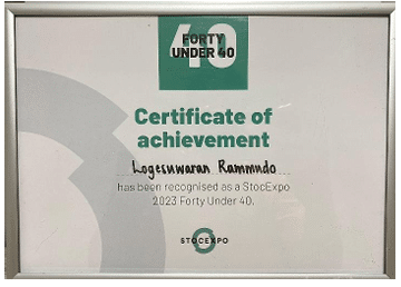 Mr Logesuwaran's was awarded with Forty under 40 award at Netherland