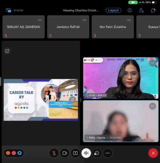 Khairunnisa ketika menganjurkan program Virtual Career Talk.
